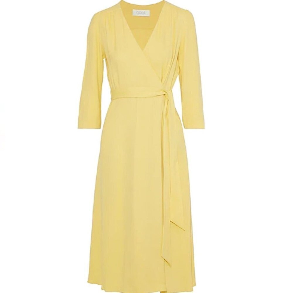 NEW Goat Jane Atelier Yellow‎ Wrap Dress Womens Size 6 Midi Tie